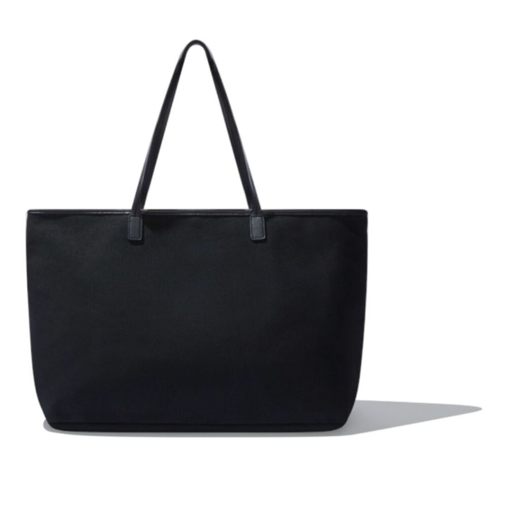 NWT Cleobella Canvas Vegan Leather Straps Zip Top Black Tote Hand Bag Large - Picture 4 of 5